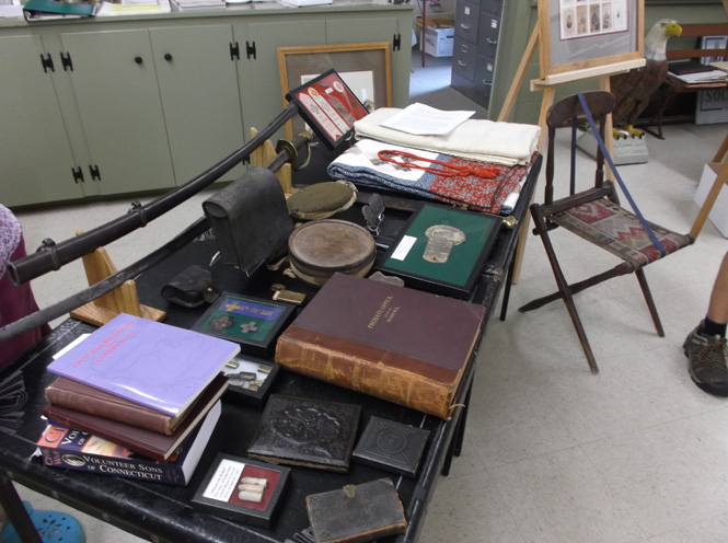 Table of various Civil War artifacts